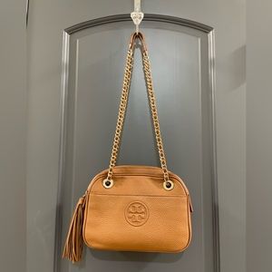 Tory Burch Thea Crossbody Combo Bag Chain Tan Leather Zip Tassel